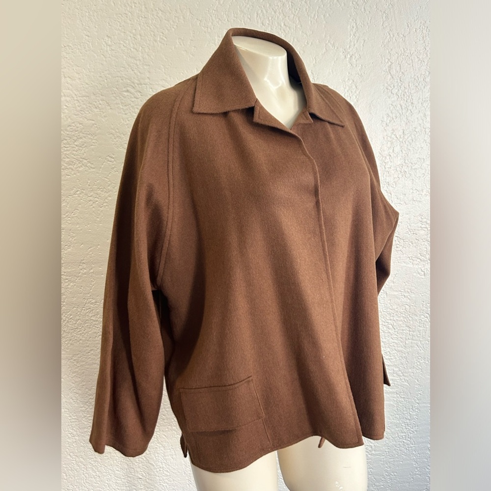 Shamask brown open front thin mohair / wool blazer sz 1